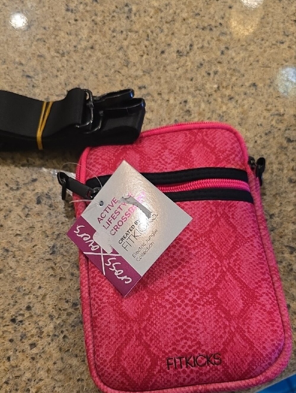 NWT Pink Snake-Print Crossbody Wristlet - Picture 2 of 5